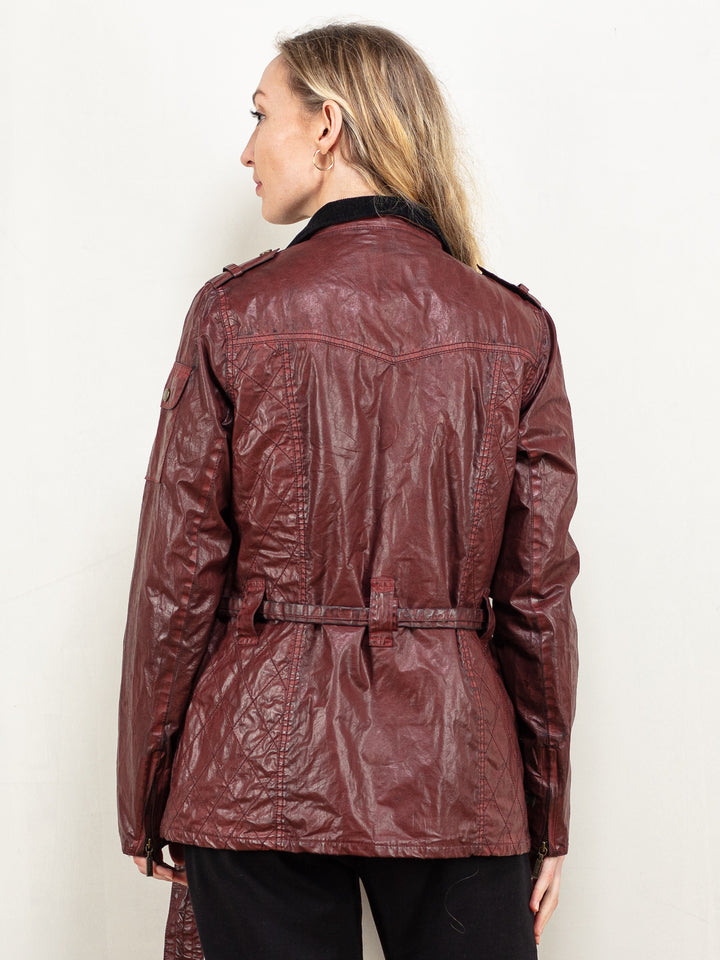 Vintage 00's Women BARBOUR Waxed Cotton Jacket in Red - NorthernGrip