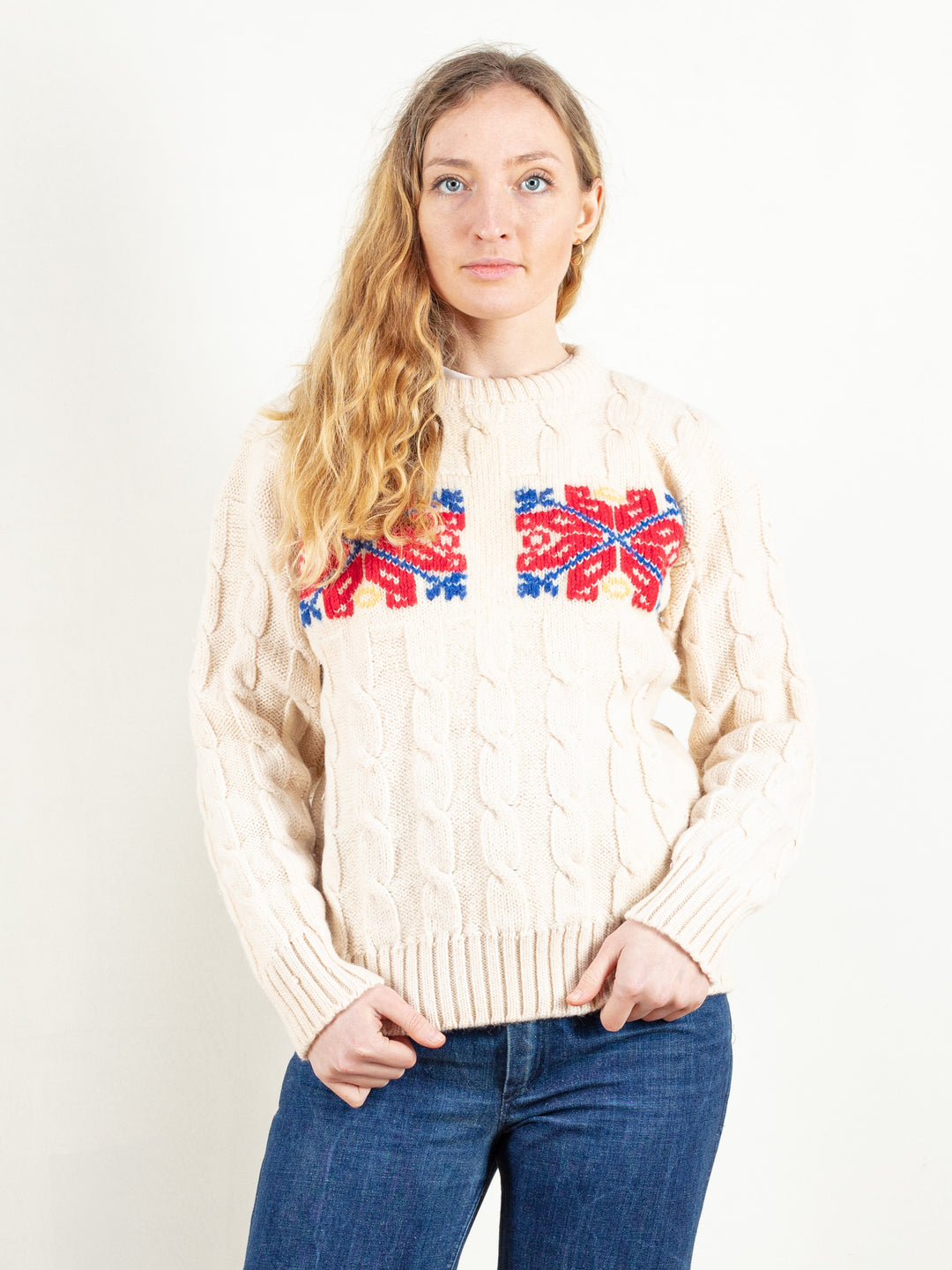 Vintage 90's Women Beige Wool Sweater - NorthernGrip
