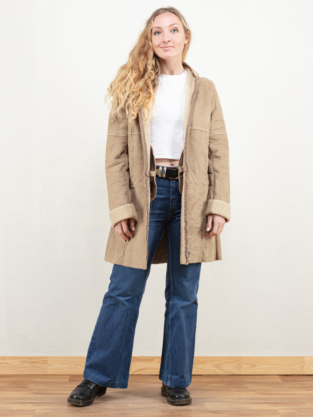 Vintage 90's Women Beige Sherpa Coat - NorthernGrip