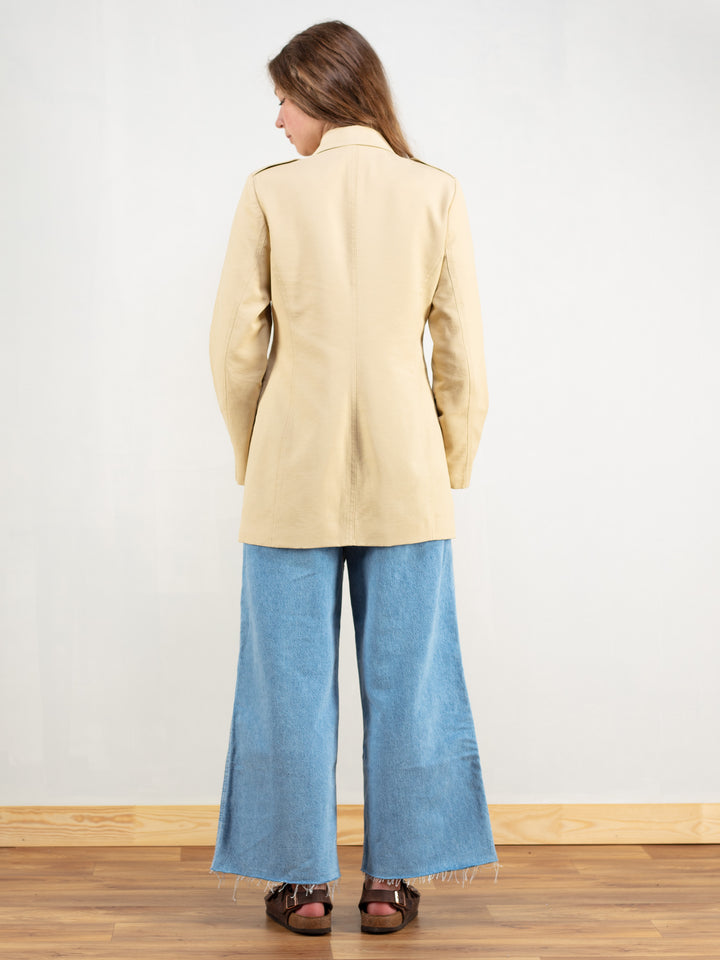 Vintage 80's Beige Blazer Women Trench Jacket - NorthernGrip