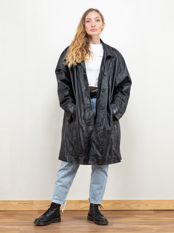 Vintage 90's Women Black Leather Coat - NorthernGrip
