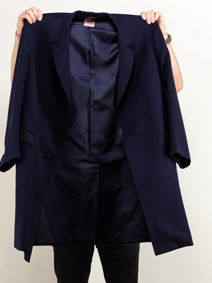 Vintage 70's Men Wool Blend Coat in Navy Blue - NorthernGrip