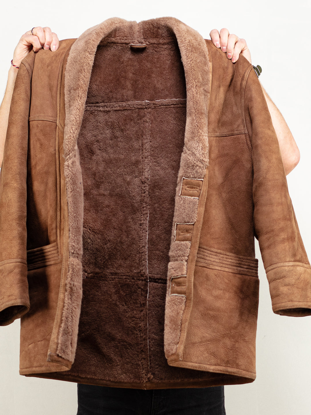 Vintage 80's Men Sheepskin Coat in Brown - NorthernGrip