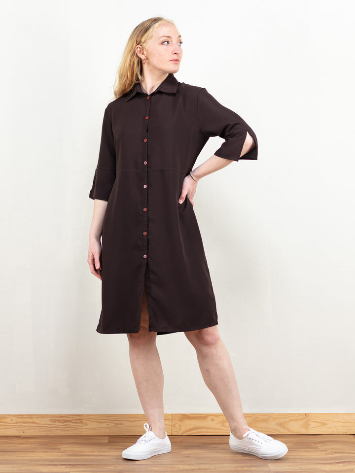 Vintage 90's Women Brown Shirt Dress - NorthernGrip