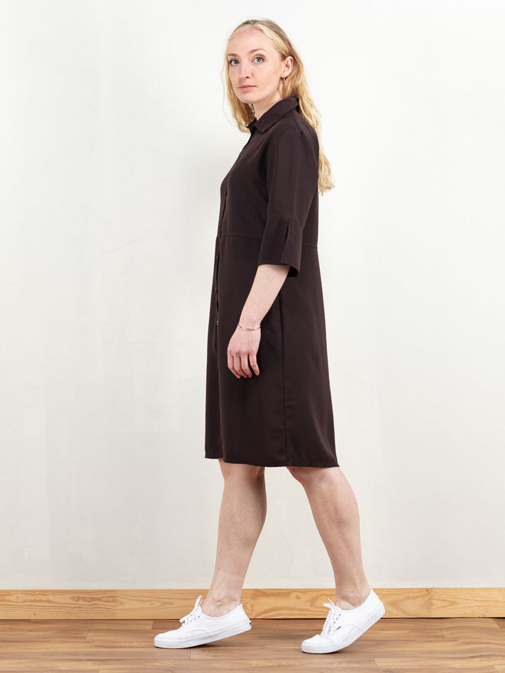 Vintage 90's Women Brown Shirt Dress - NorthernGrip