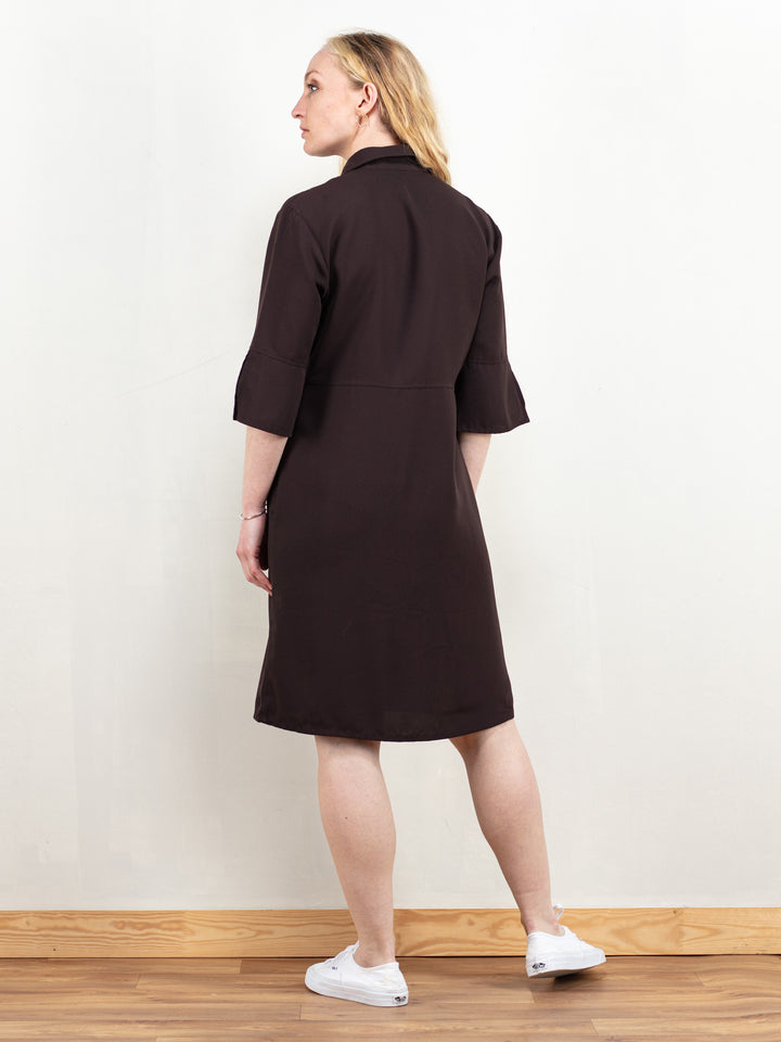 Vintage 90's Women Brown Shirt Dress - NorthernGrip