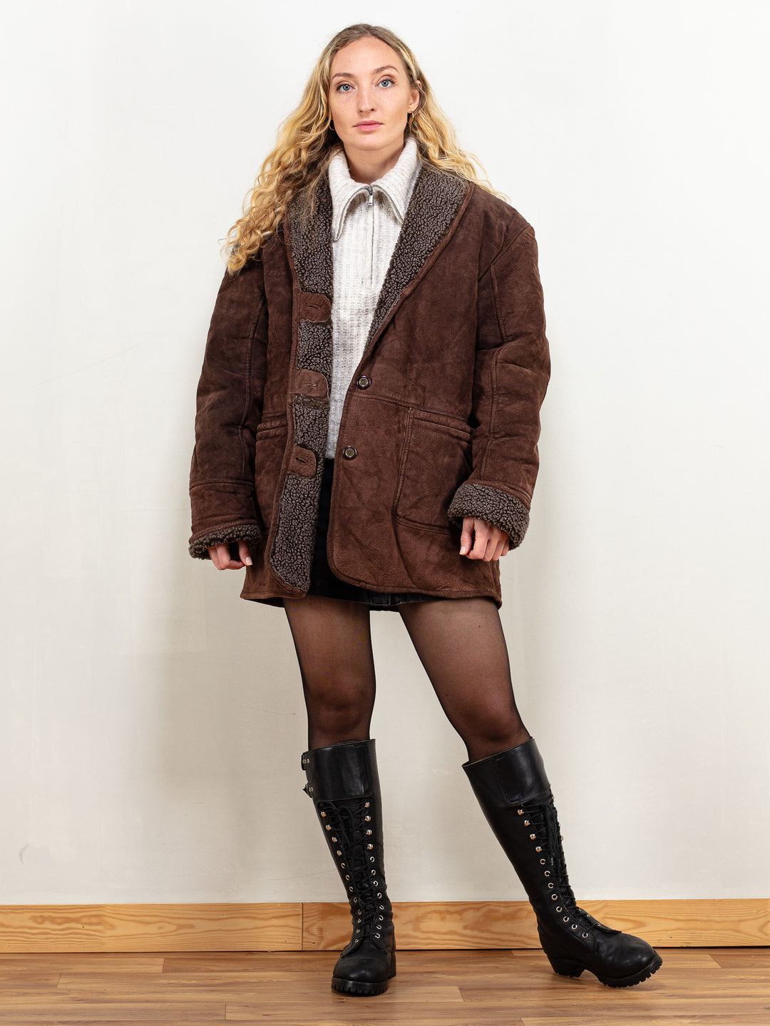 Vintage 90's Women Brown Suede Sherpa Coat - NorthernGrip