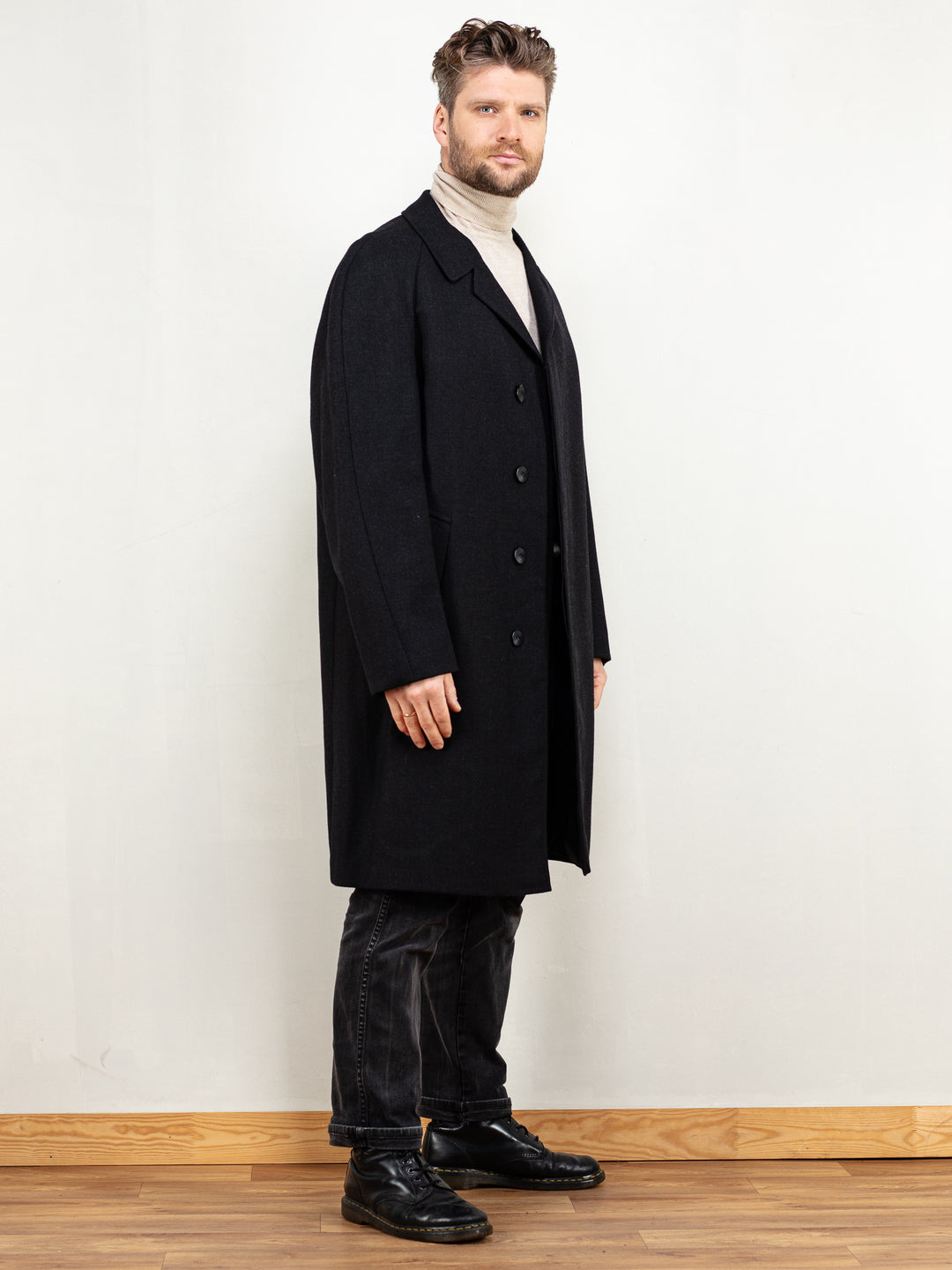 Vintage 80's Men Wool Blend Coat in Grey - NorthernGrip