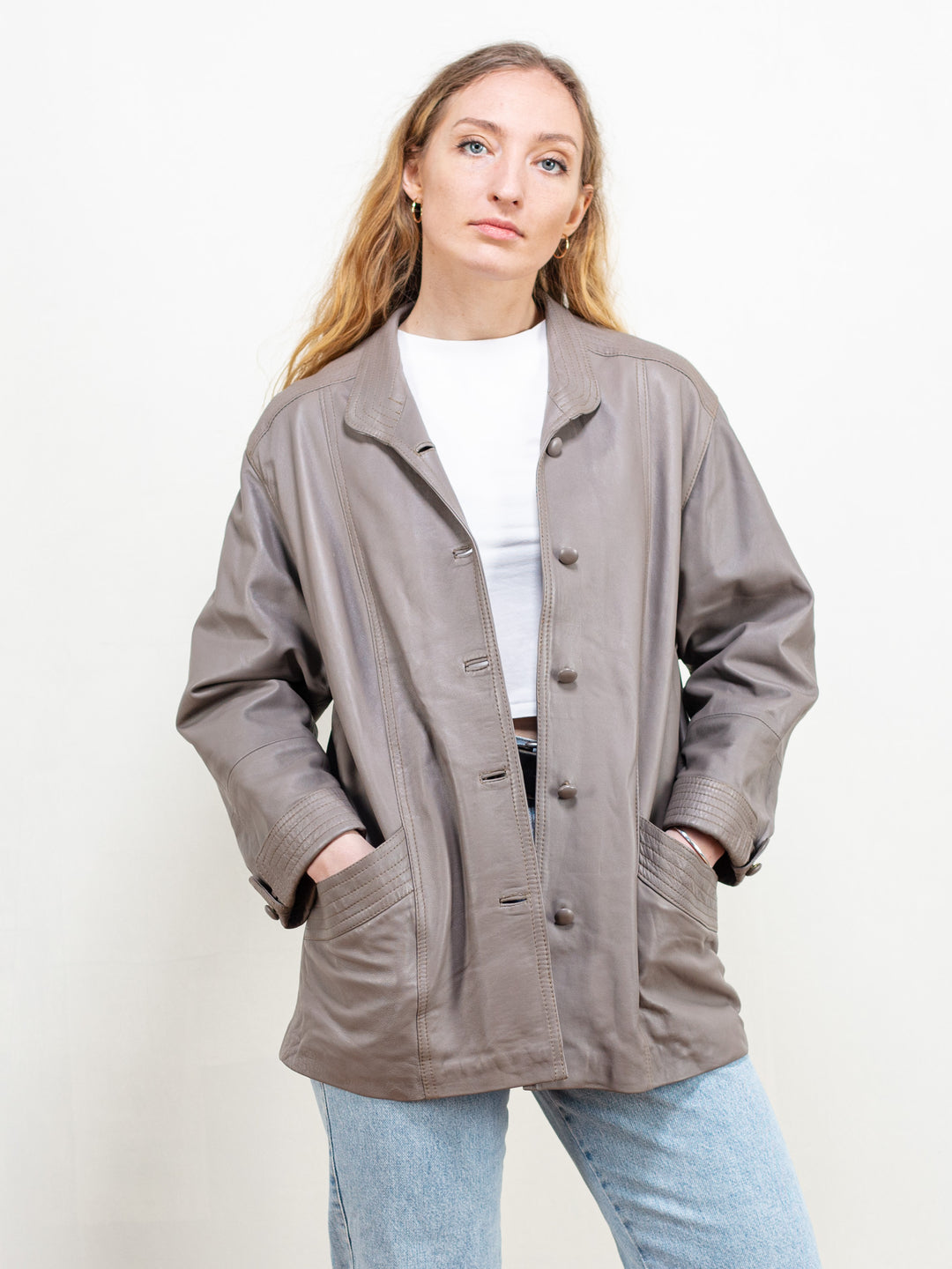 Vintage 70's Women Gray Leather Jacket - NorthernGrip