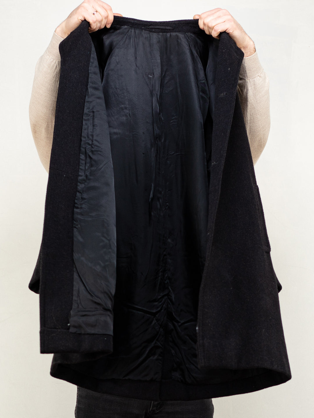 Vintage 80's Men Wool Blend Coat in Black - NorthernGrip