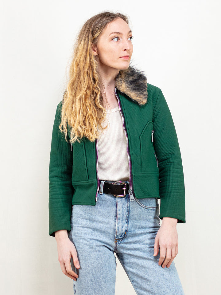 Vintage 70's Women Green Textured Jacket - NorthernGrip