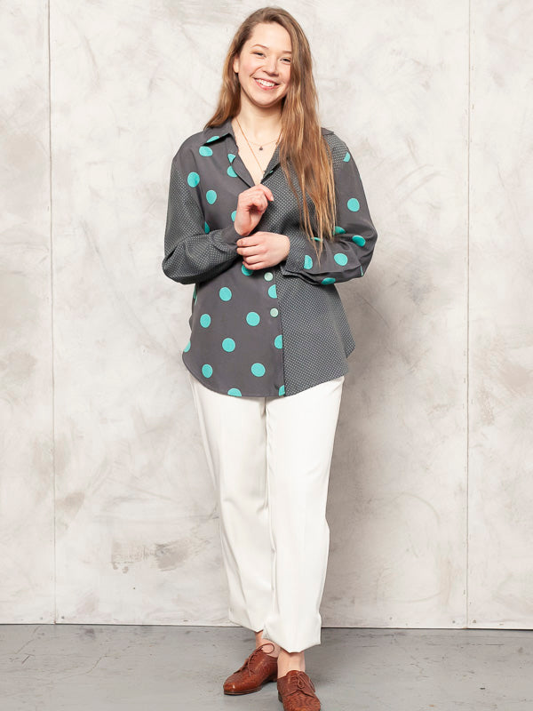Vintage 80's Polka Dot Women Blouse - NorthernGrip