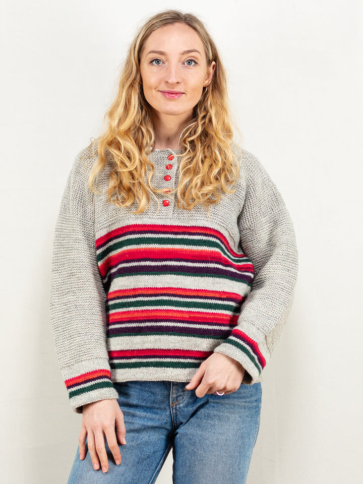 Vintage 80's Women Striped Sweater in Grey - NorthernGrip