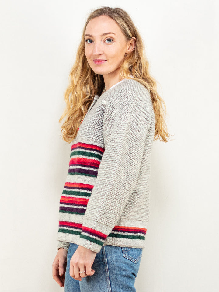 Vintage 80's Women Striped Sweater in Grey - NorthernGrip