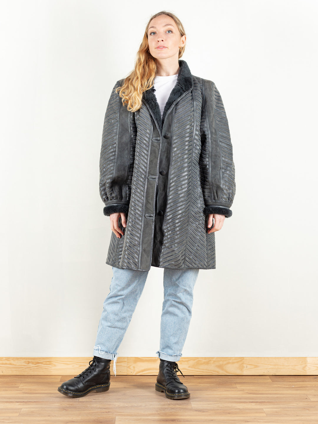 Vintage 80's Women Striped Sheepskin Coat - NorthernGrip