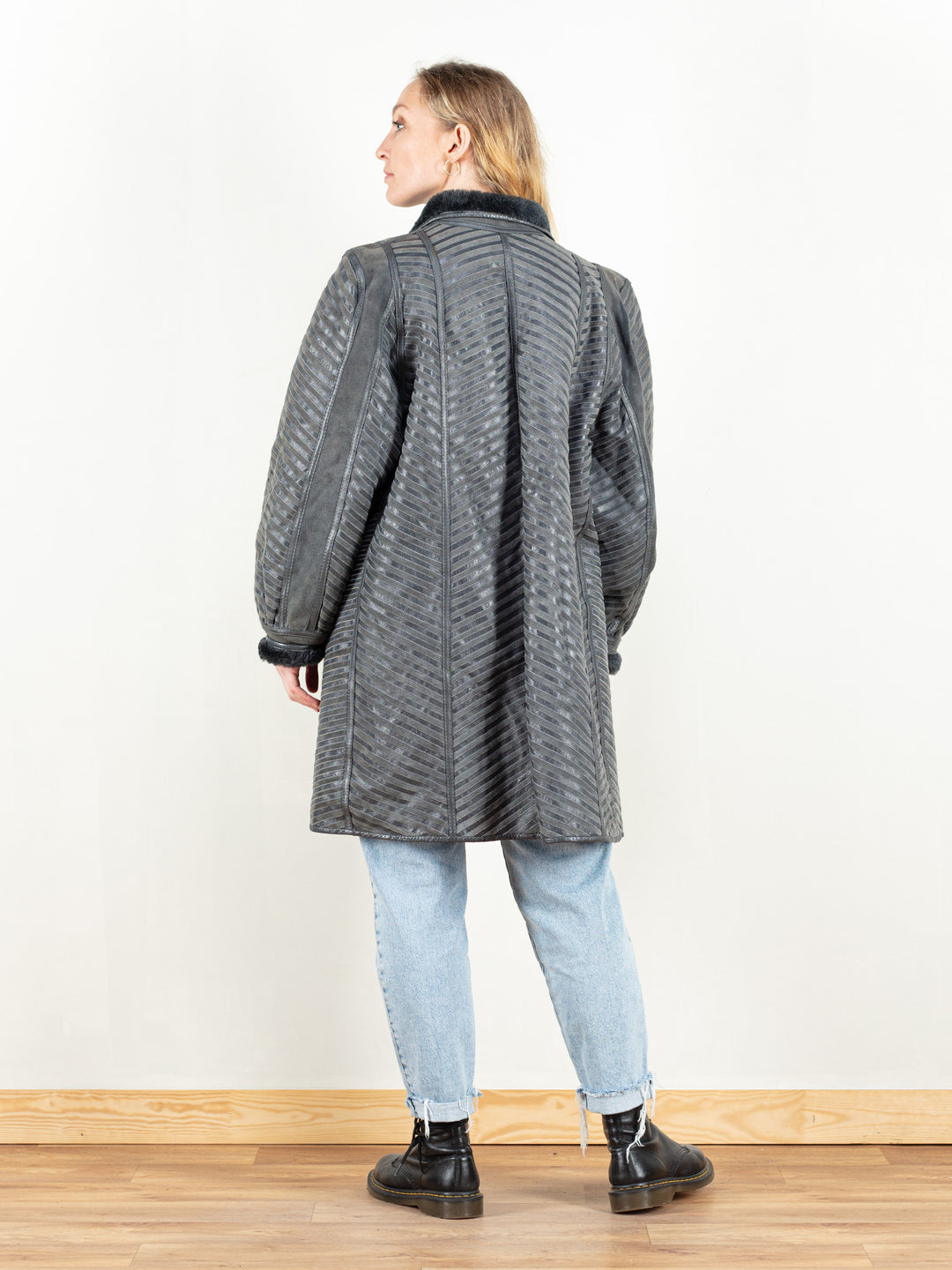 Vintage 80's Women Striped Sheepskin Coat - NorthernGrip