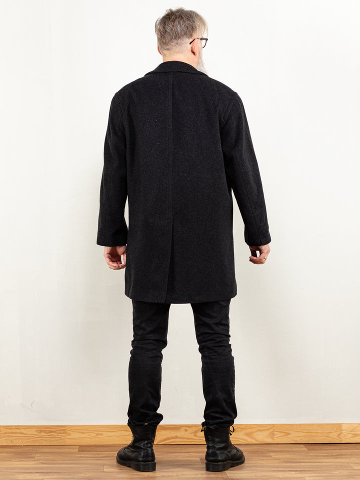 Vintage 80's Men Cashmere Wool Blend Coat in Dark Grey - NorthernGrip