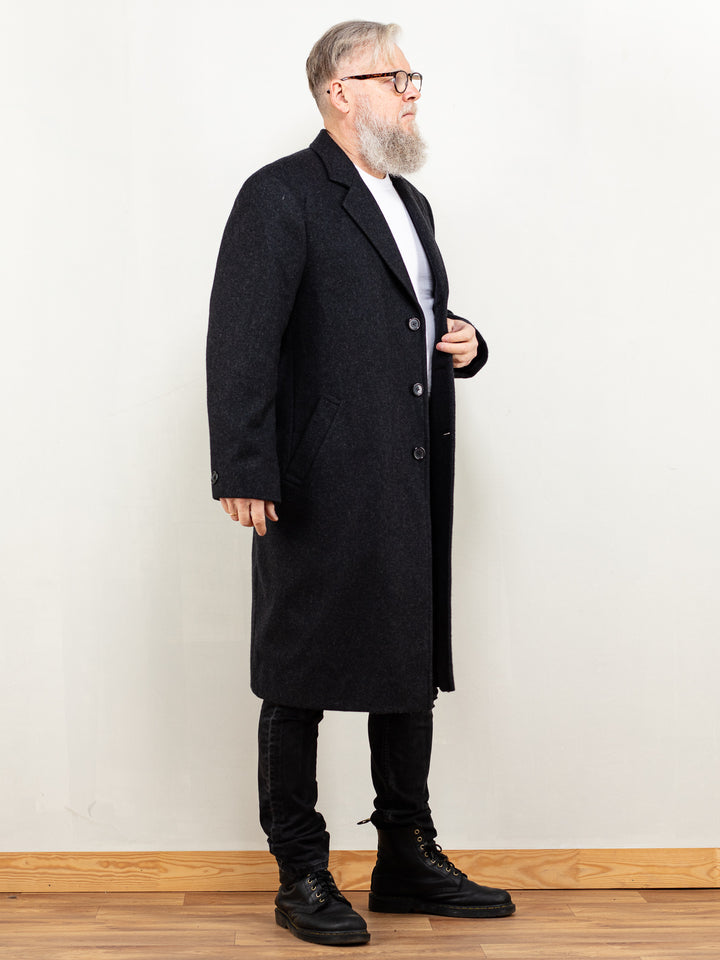Vintage 80's Men Wool Blend Coat in Dark Grey - NorthernGrip