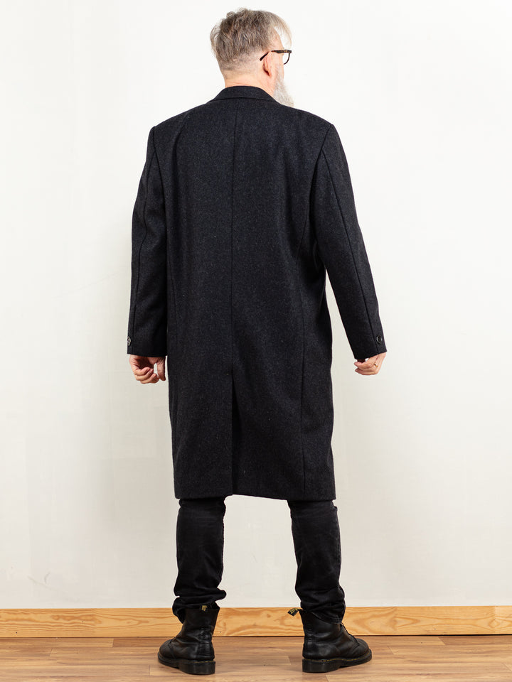 Vintage 80's Men Wool Blend Coat in Dark Grey - NorthernGrip