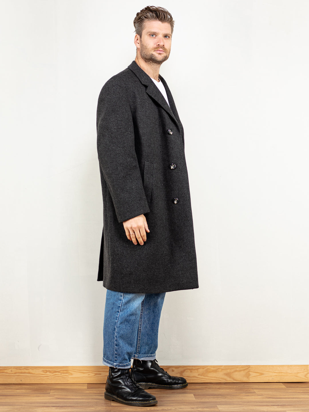 Vintage 70's Men Wool Coat in Grey - NorthernGrip