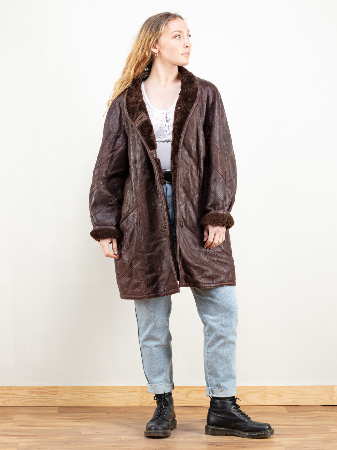 Vintage 70's Women Brown Leather Sheepskin Coat - NorthernGrip