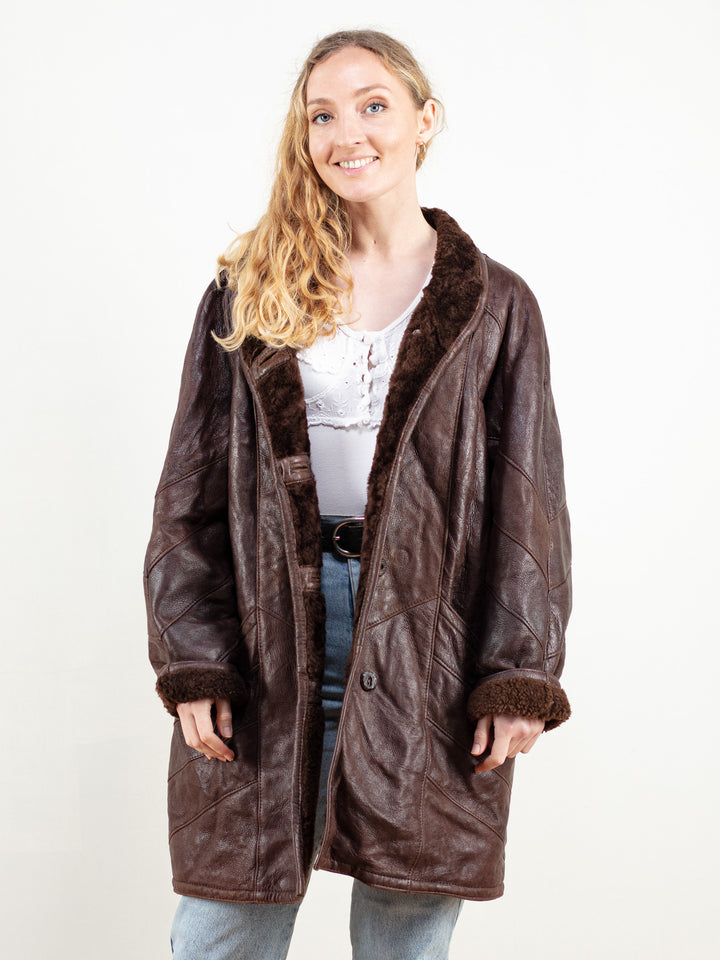 Vintage 70's Women Brown Leather Sheepskin Coat - NorthernGrip