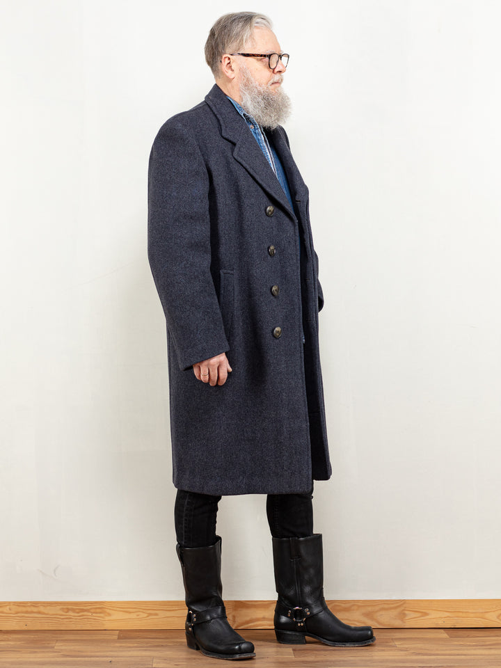 Vintage 80's Men Wool Blend Coat in Blue - NorthernGrip