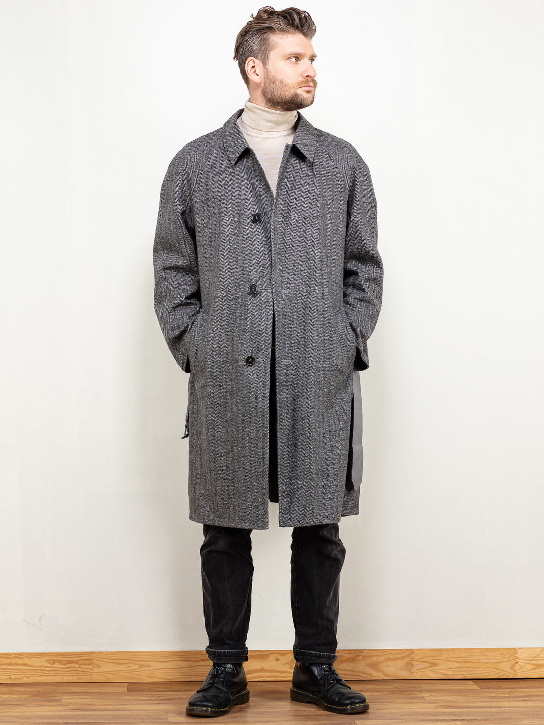 Vintage 80's Men Wool Blend Coat in Grey - NorthernGrip