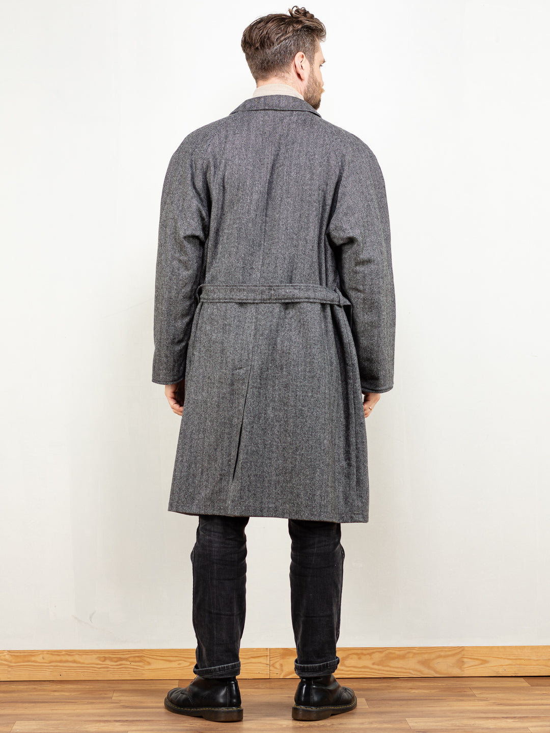 Vintage 80's Men Wool Blend Coat in Grey - NorthernGrip