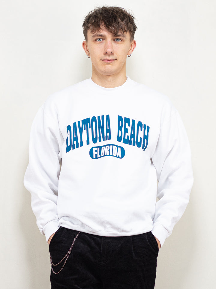 Vintage 90's Men Daytona Beach Sweatshirt in White - NorthernGrip