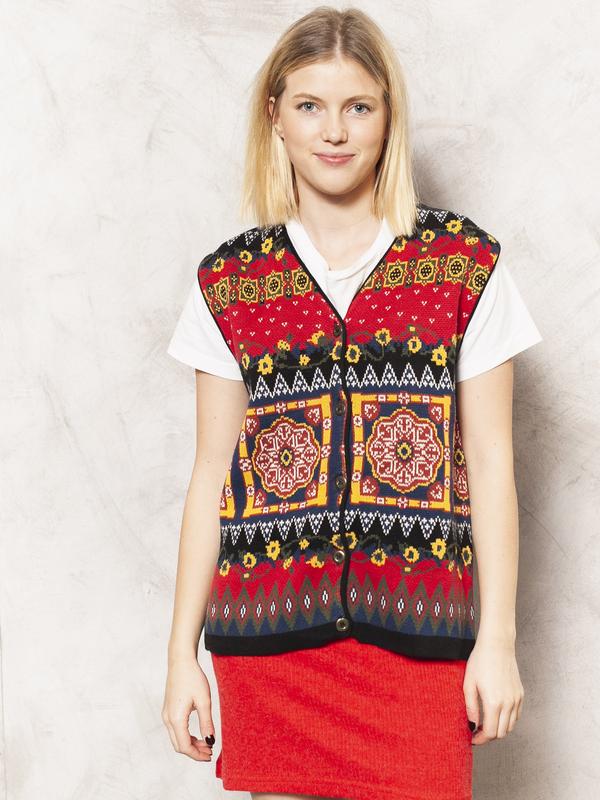 Vintage 80's Knitted Aztec Waistcoat Vest - NorthernGrip