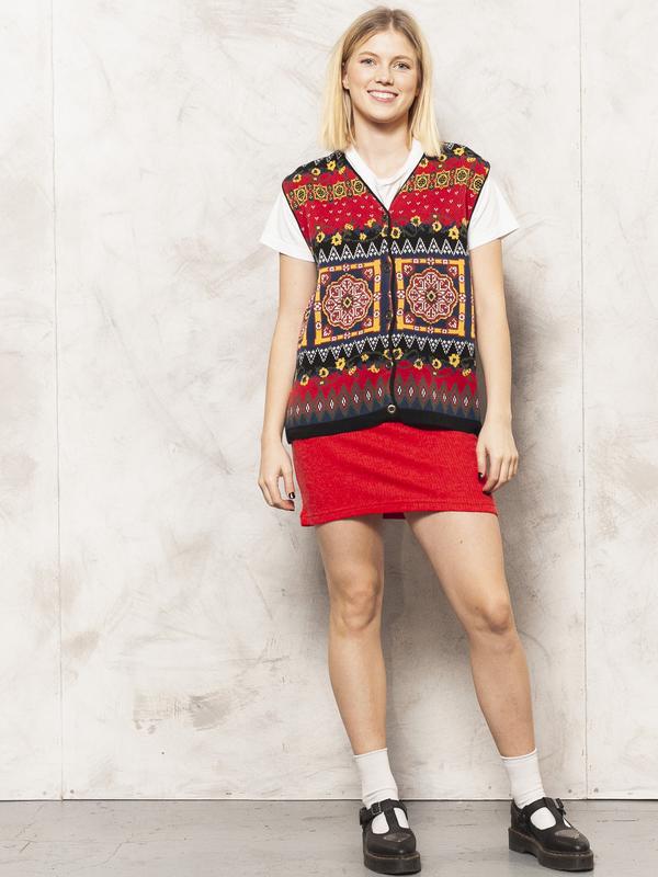 Vintage 80's Knitted Aztec Waistcoat Vest - NorthernGrip