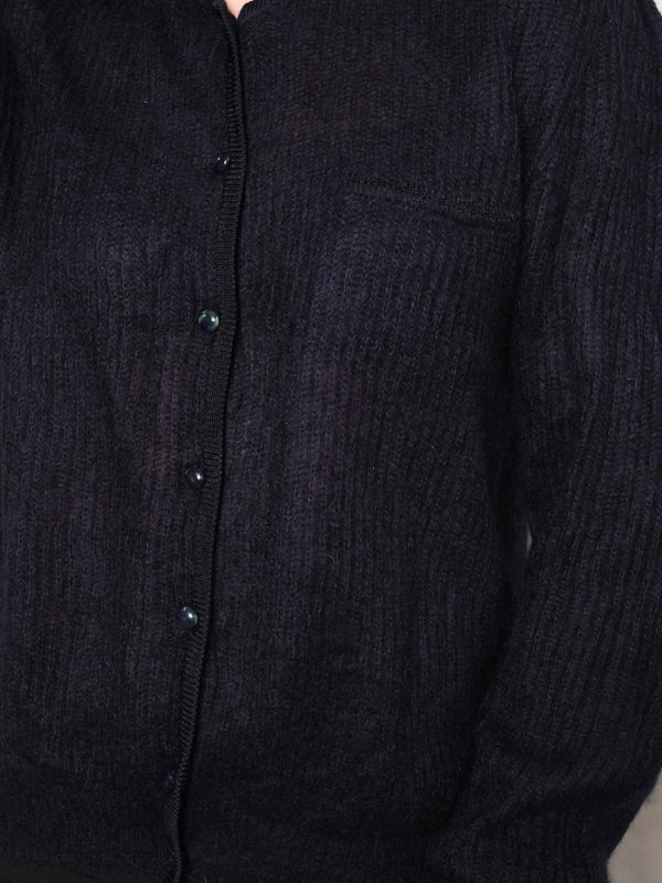 Vintage 70's Women Navy Blue Knit Cardigan - NorthernGrip