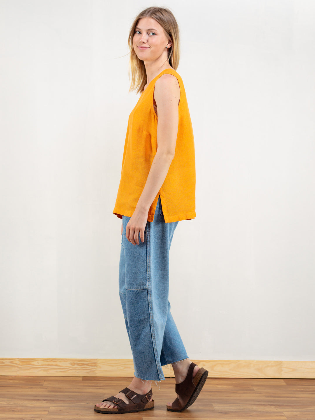 Vintage 90's Orange Linen Women Top - NorthernGrip