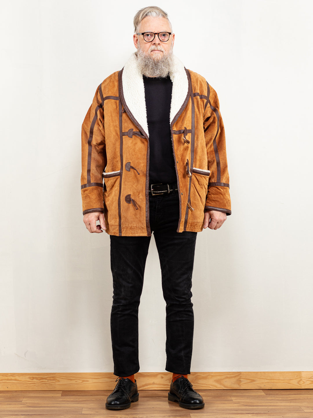 Vintage 80's Men Suede Sherpa Coat in Brown - NorthernGrip
