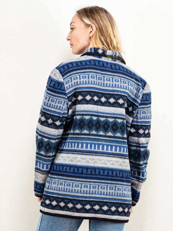 Vintage 80's Women Aztec Style Jacket in Blue - NorthernGrip