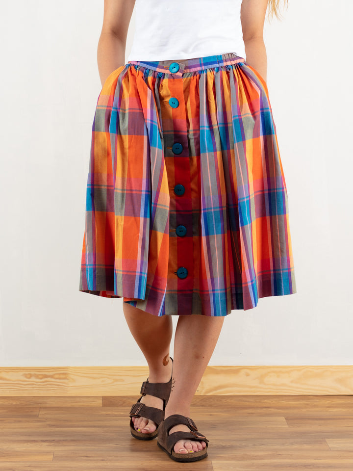 Vintage 90's Plaid Women Button Front Skirt - NorthernGrip