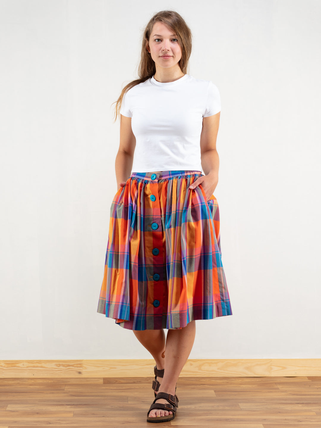 Vintage 90's Plaid Women Button Front Skirt - NorthernGrip