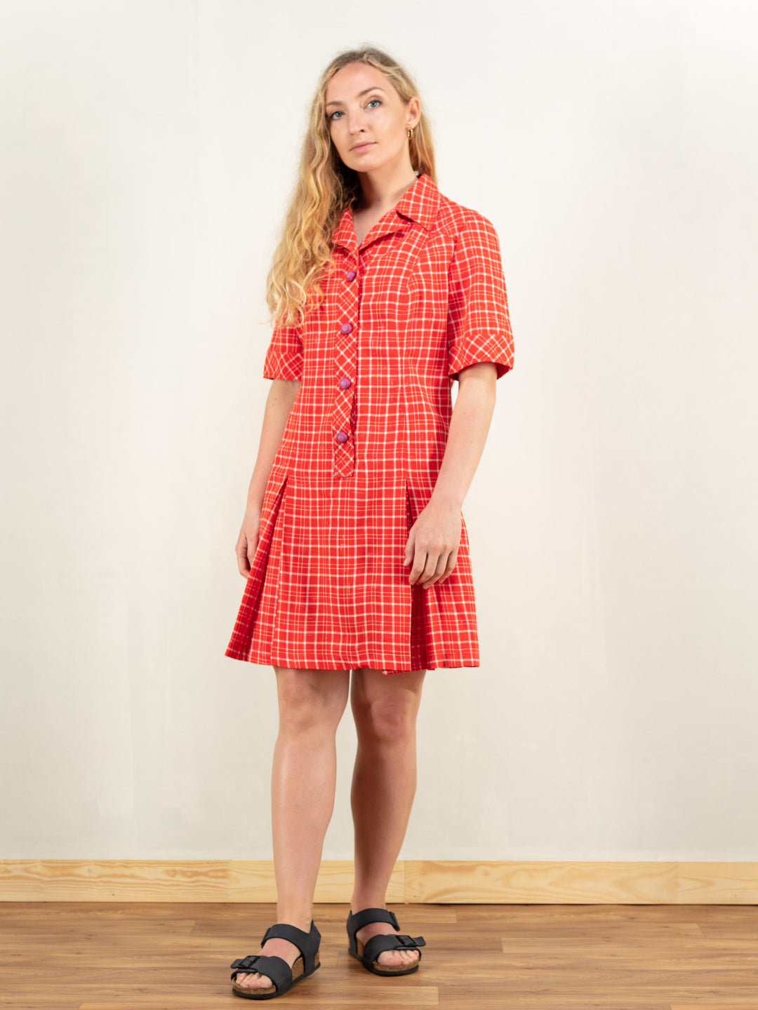 Vintage 70's Women Red Plaid Dress - NorthernGrip