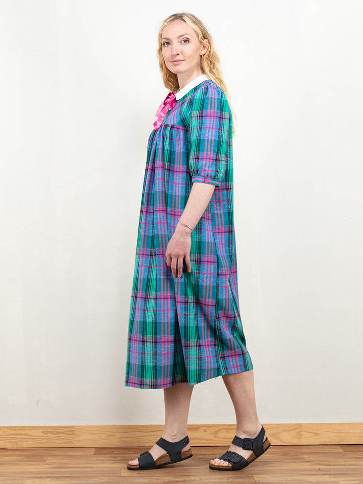 Vintage 70's Women Plaid Midi Dress - NorthernGrip
