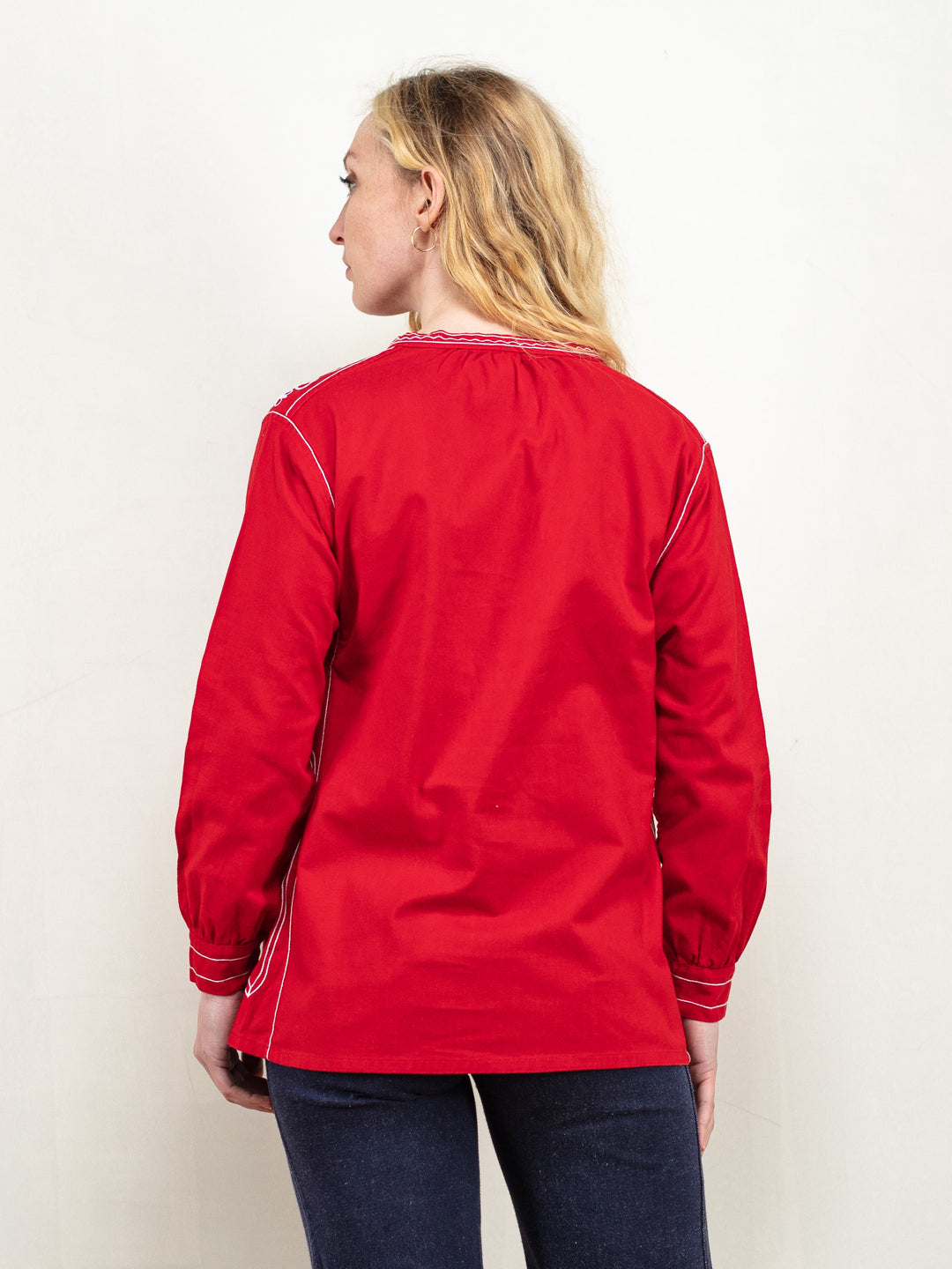 Vintage 70's Women Red Embroidered Shirt - NorthernGrip