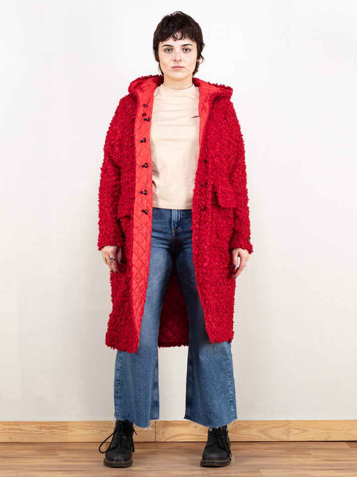Vintage 70's Women Red Sherpa Hooded Coat - NorthernGrip