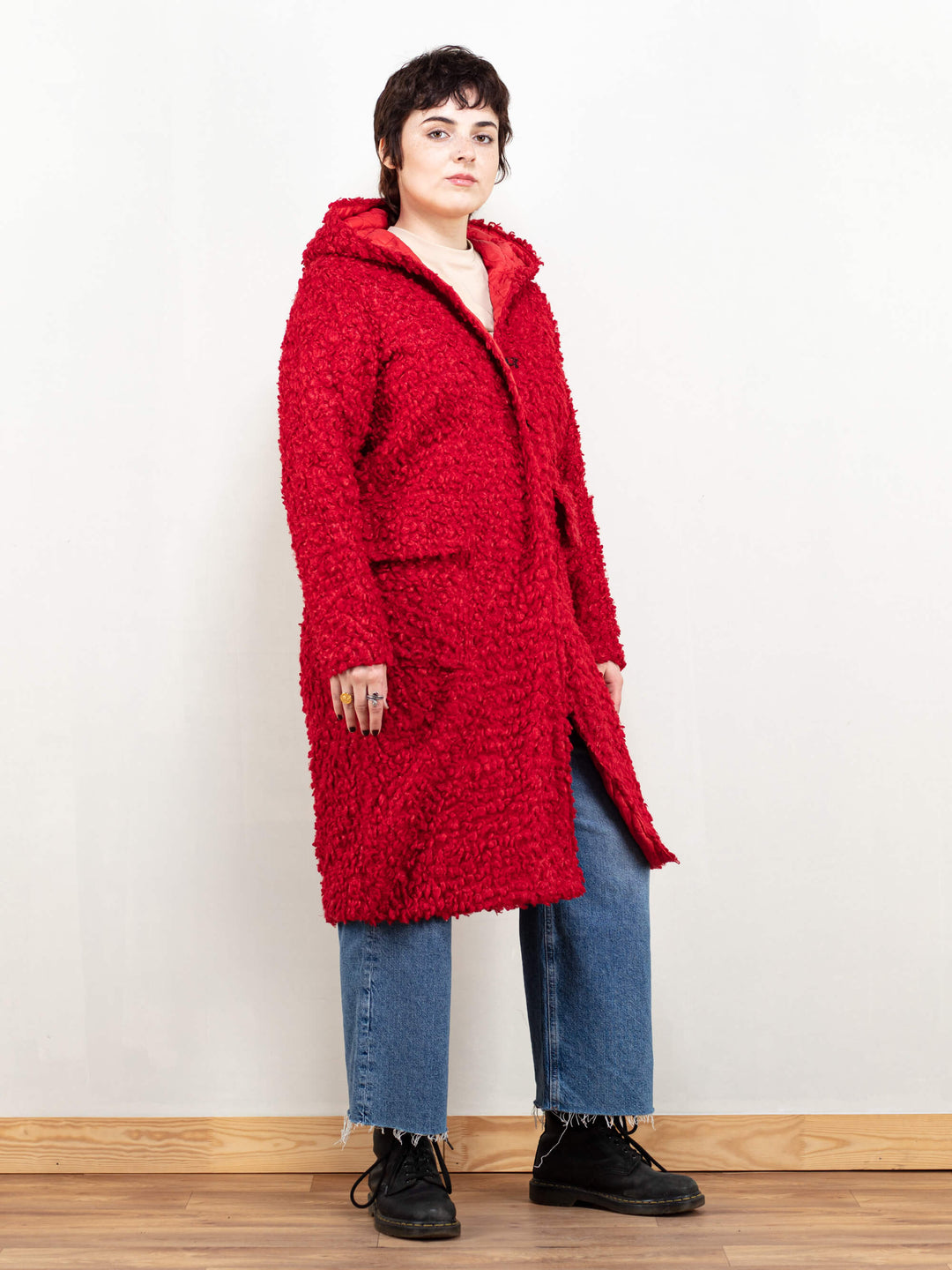 Vintage 70's Women Red Sherpa Hooded Coat - NorthernGrip