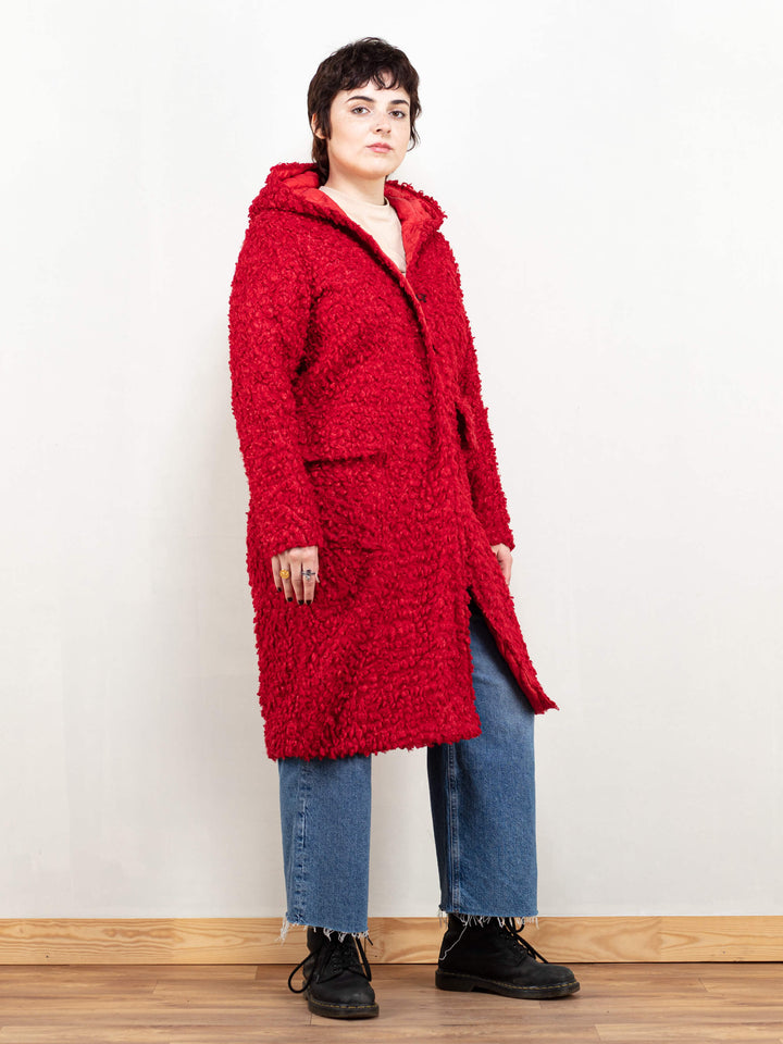 Vintage 70's Women Red Sherpa Hooded Coat - NorthernGrip