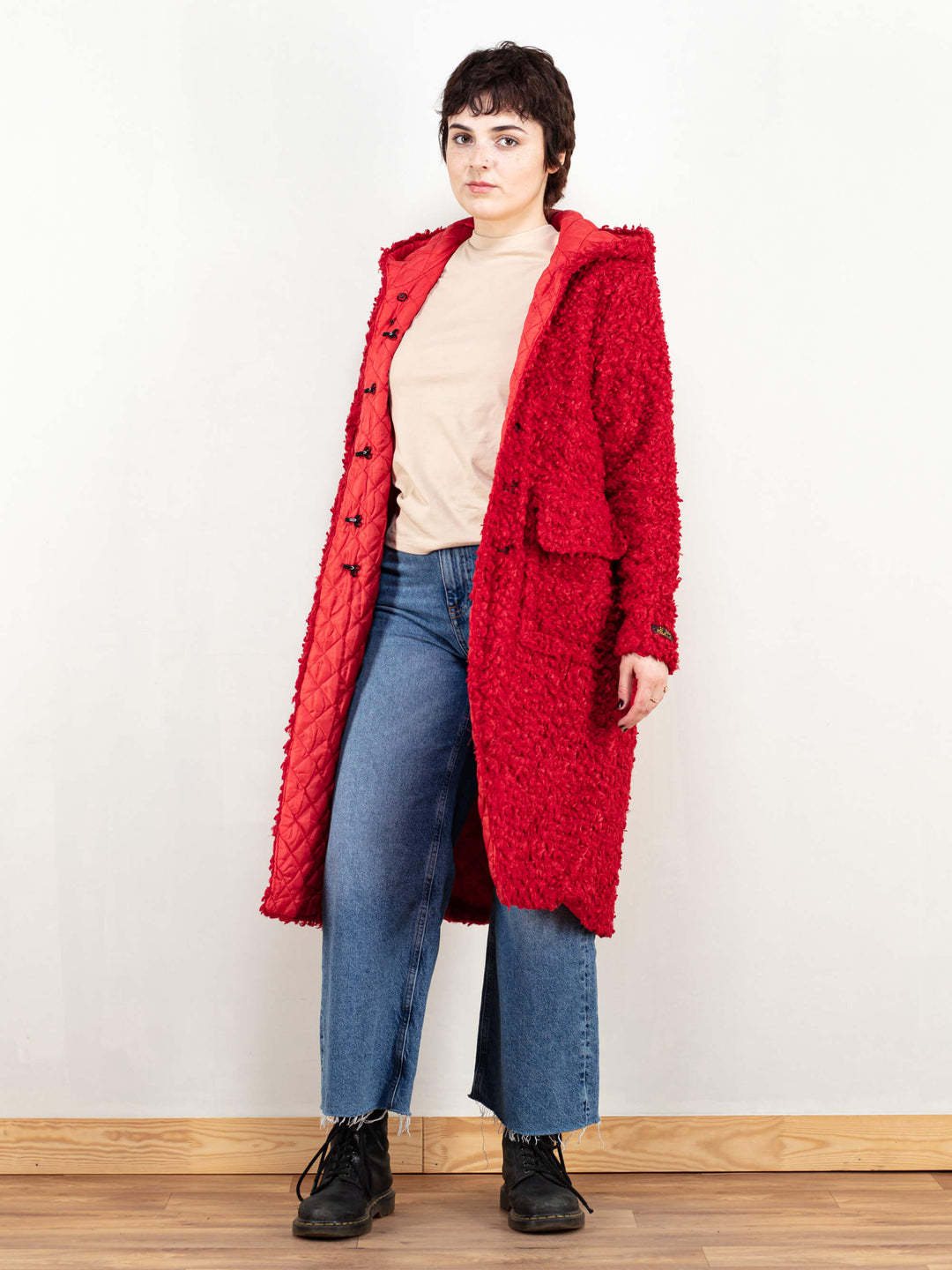 Vintage 70's Women Red Sherpa Hooded Coat - NorthernGrip