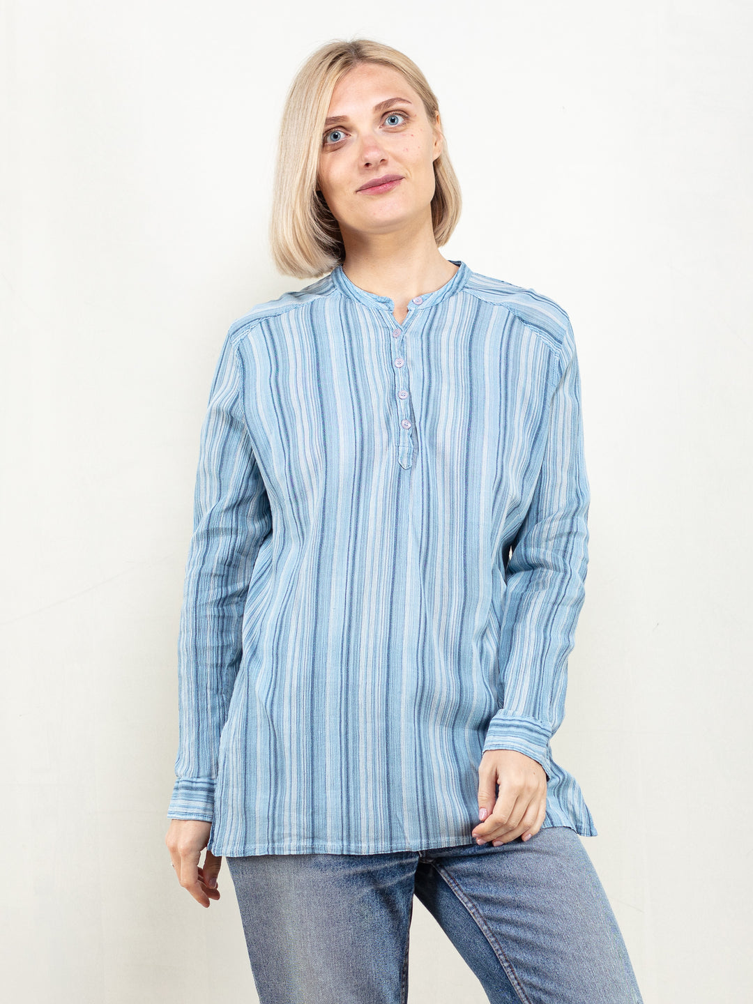 Vintage 80's Women Striped Smock Shirt - NorthernGrip