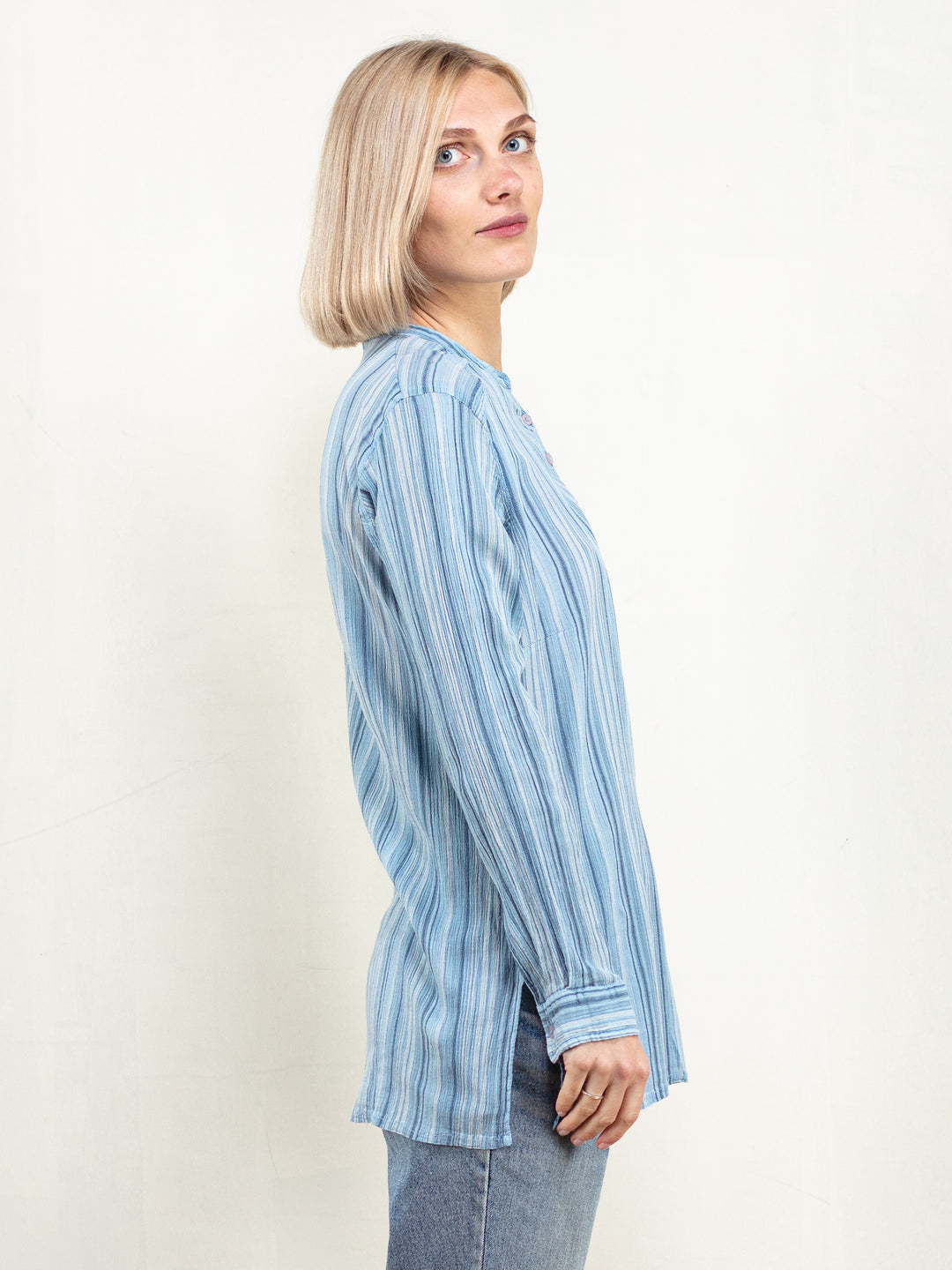 Vintage 80's Women Striped Smock Shirt - NorthernGrip