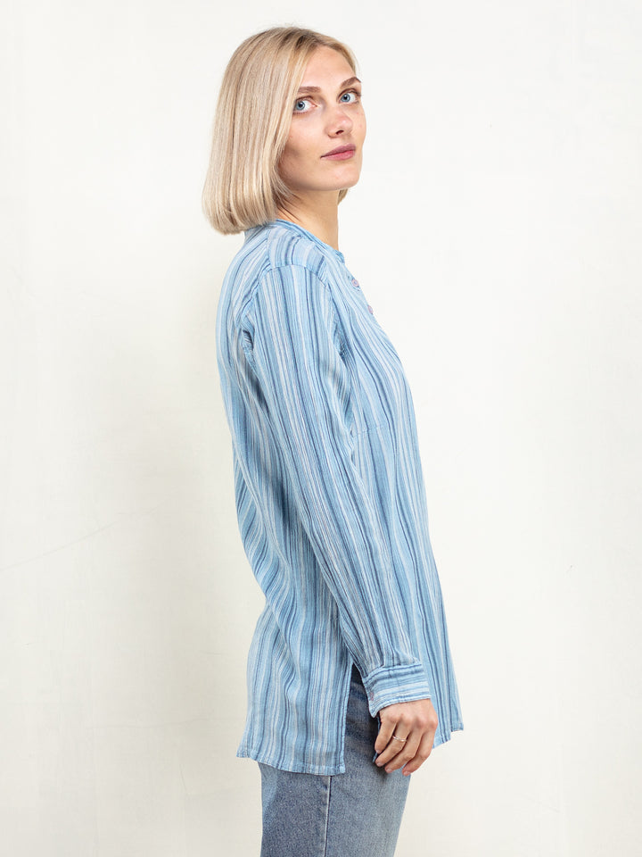 Vintage 80's Women Striped Smock Shirt - NorthernGrip