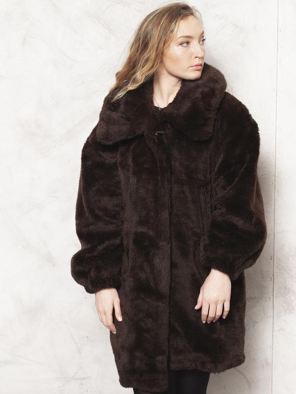 Vintage 80's Faux Fur Women Coat Brown - NorthernGrip