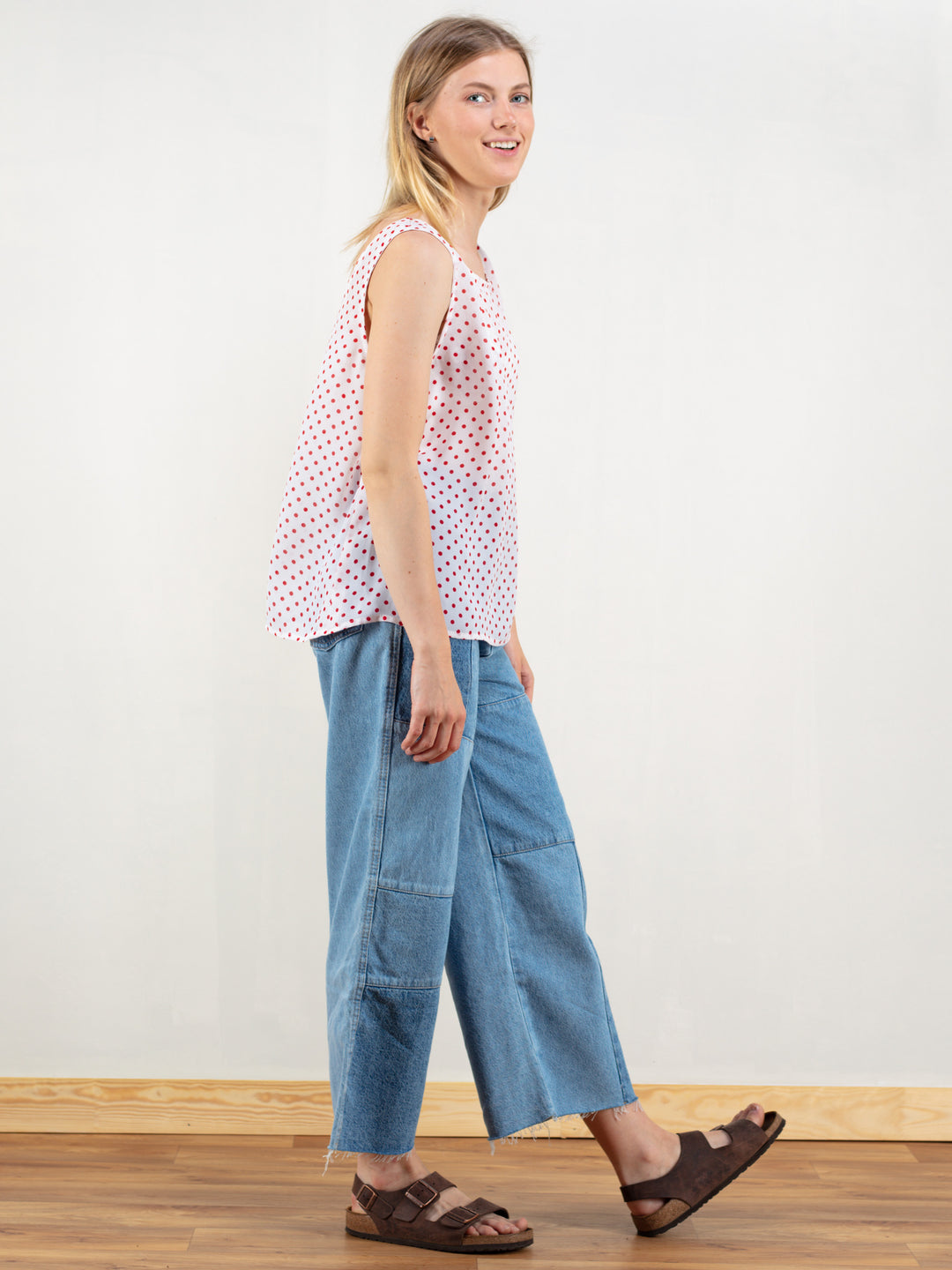 Vintage 90's Polka Dot Sleeveless Women Top - NorthernGrip